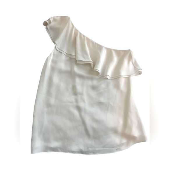 Theory Ivory Damarill 100% Ruffle One Shoulder Blouse - Size Small - Picture 2 of 8